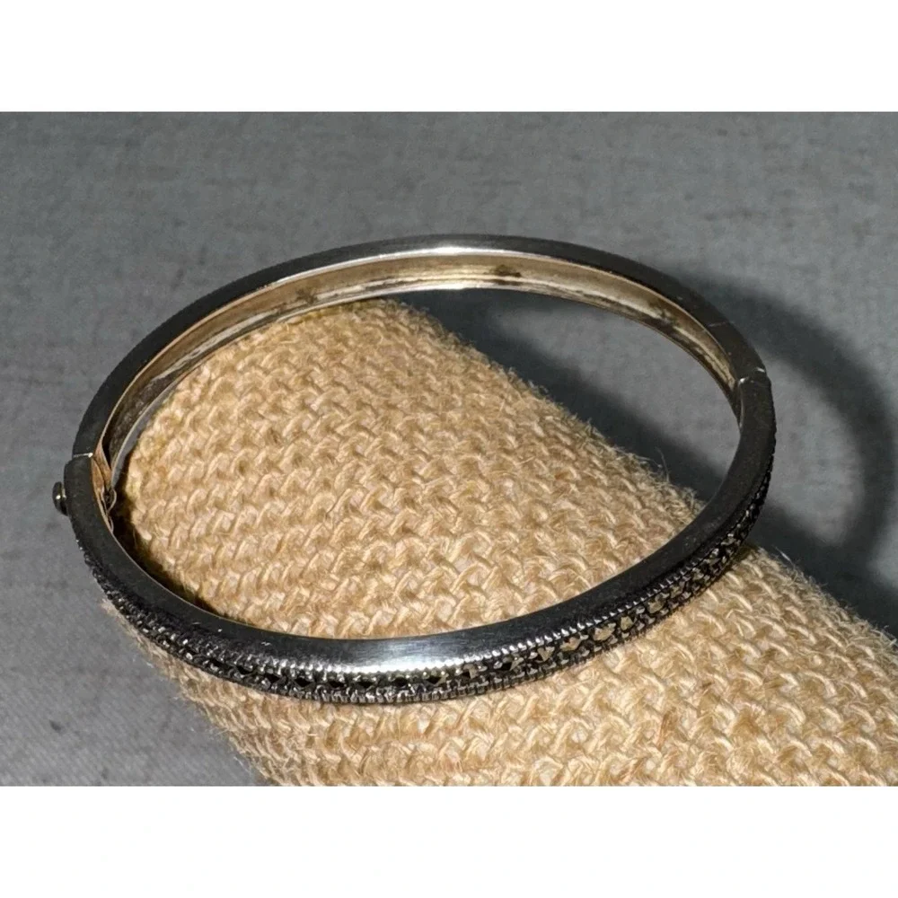 Sterling‎ Silver 925 Marcasite Bangle Bracelet Eternity Heart Suspicion Thailand